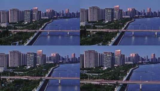 2024杭州滨江区日出航拍高清在线视频素材下载