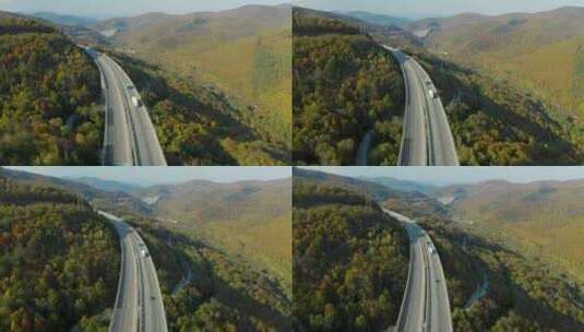 4K-航拍大山间的高速公路高清在线视频素材下载