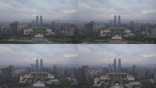 江西南昌市委市政府绿地双子塔航拍高清在线视频素材下载