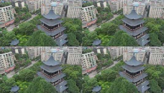 衡阳回雁峰雨花台雁峰公园亭台楼阁航拍高清在线视频素材下载