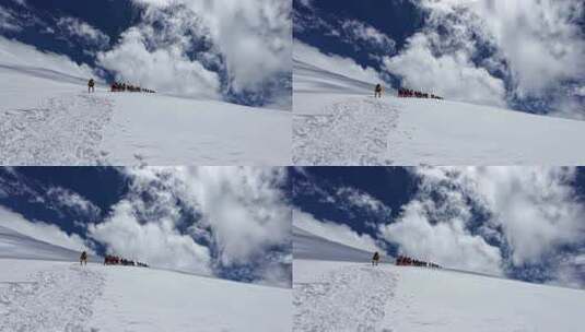 攀登冰川之父慕士塔格峰雪山的登山队高清在线视频素材下载