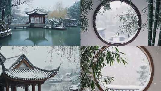 园林雪景 古风雪景 古建下雪 雪景高清在线视频素材下载