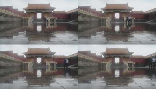 北京故宫中右门雨中风景高清在线视频素材下载