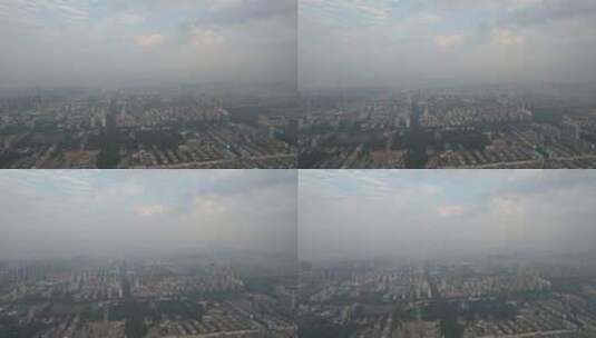 山东淄博清晨城市迷雾日出彩霞航拍高清在线视频素材下载