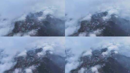 庐山云雾与牯岭镇鸟瞰航拍视频高清在线视频素材下载