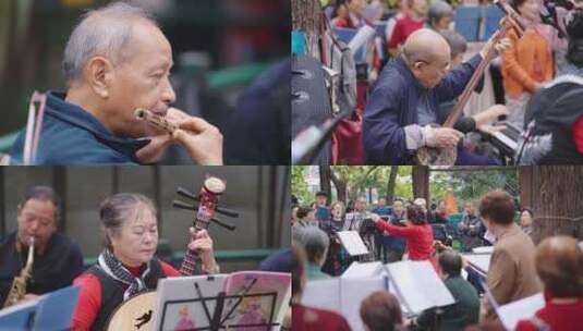 老年人吹奏乐器合唱团大合唱高清在线视频素材下载
