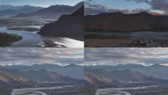 4K航拍西藏雅鲁藏布江日出云海高清在线视频素材下载