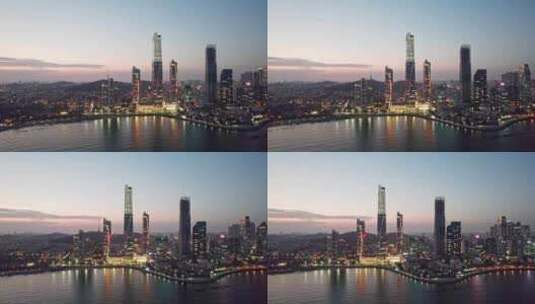 中国山东青岛浮山湾城市夜景航拍高清在线视频素材下载