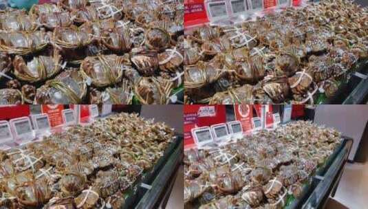 超市海鲜区展柜螃蟹高清在线视频素材下载