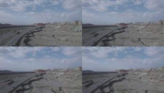 航拍新疆阿克陶的大漠公路上汽车行驶高清在线视频素材下载