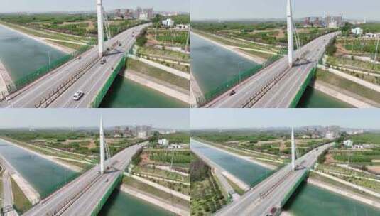 拉索桥由近及远航拍画面高清在线视频素材下载