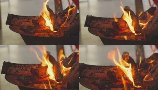 燃烧的火焰火堆木材木炭高清在线视频素材下载