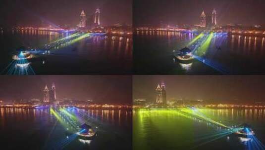 青岛栈桥激光秀航拍灯光秀高清在线视频素材下载