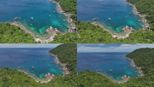泰国龟岛热带岛屿海滨船自然风光航拍高清在线视频素材下载