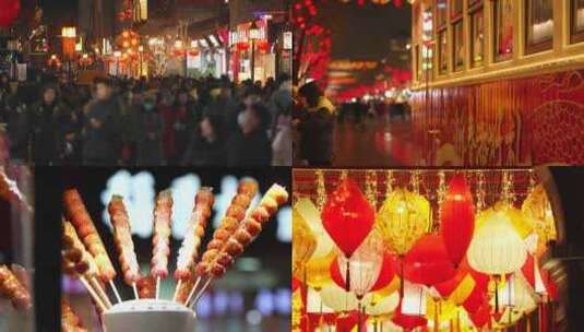 北京前门新春红火夜市高清在线视频素材下载