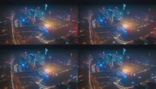 广东省天河区珠江新城城市夜景航拍高清在线视频素材下载