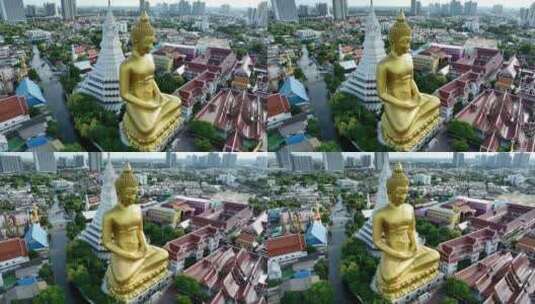 原创 泰国曼谷水门寺大佛像航拍风景高清在线视频素材下载