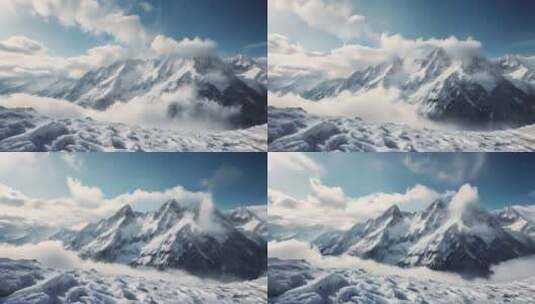 ai云雾缭绕的雪山山脉高清在线视频素材下载