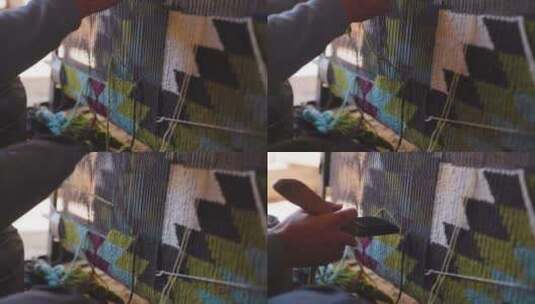 乌兹别克斯坦男子手工编织地毯高清在线视频素材下载