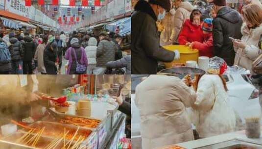 沈阳西塔朝鲜族商业街韩式小吃街高清在线视频素材下载