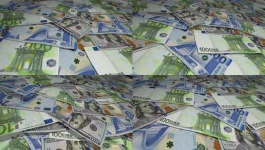 美元欧元阿塞拜疆马纳特纸币飞过货币表面高清在线视频素材下载