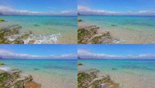 海南三亚海岸线上礁石沙滩海浪微距慢镜高清在线视频素材下载
