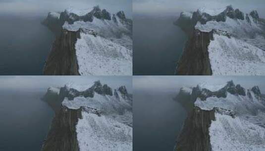 挪威森贾岛上白雪覆盖的海斯滕山，有俯瞰大高清在线视频素材下载