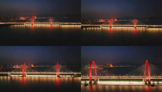 从中间穿过之江大桥夜景高清在线视频素材下载