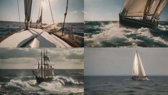 帆船破浪前行 乘风破浪高清在线视频素材下载