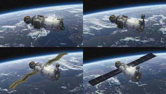 绕地球飞行的航天器打开太阳能板高清在线视频素材下载