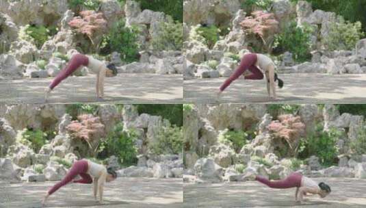 瑜伽普拉提公园瑜伽教练 瑜伽拉伸高清在线视频素材下载