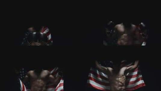 拳击手身披美国国旗欢呼高清在线视频素材下载