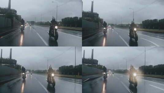在雨天骑摩托车高清在线视频素材下载