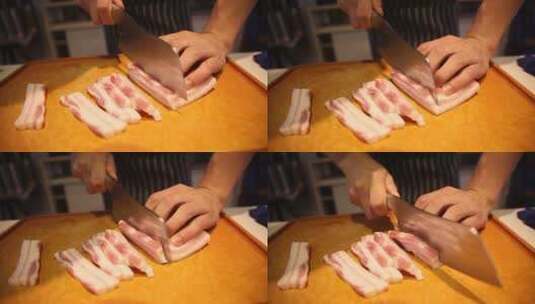 厨师切五花肉片 (4)高清在线视频素材下载