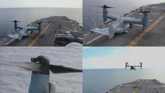 鱼鹰直升机从航空母舰甲板上起飞高清在线视频素材下载