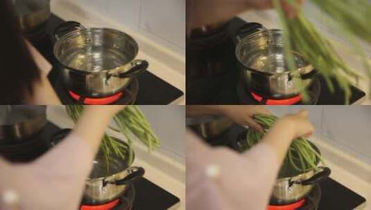 开水煮豇豆高清在线视频素材下载