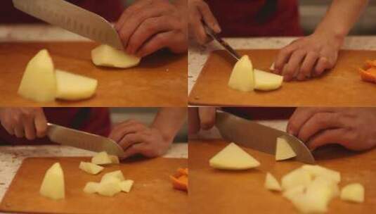 【镜头合集】刀切土豆马铃薯块高清在线视频素材下载