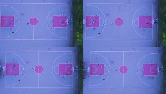蓝紫色篮球场的鸟瞰高清在线视频素材下载