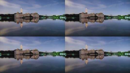 广州流花湖公园古城堡湖泊倒影夜景延时摄影高清在线视频素材下载