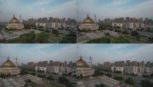 杭州江干区清真寺建筑航拍高清在线视频素材下载