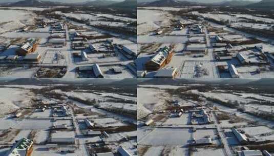 航拍内蒙古边塞百年老村雪景高清在线视频素材下载