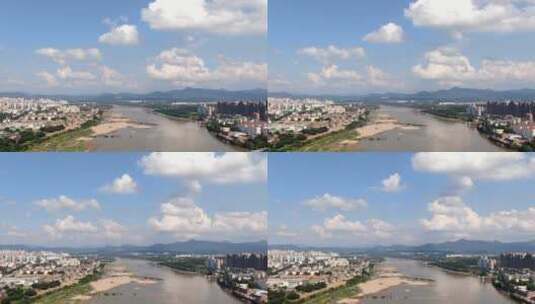 城市延时江西赣州城市蓝天白云移动延时航拍高清在线视频素材下载
