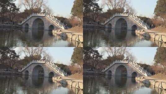 北京圆明园内的三洞石拱桥高清在线视频素材下载