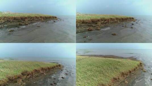 航拍长江沿岸九段沙湿地边滩水土冲刷高清在线视频素材下载