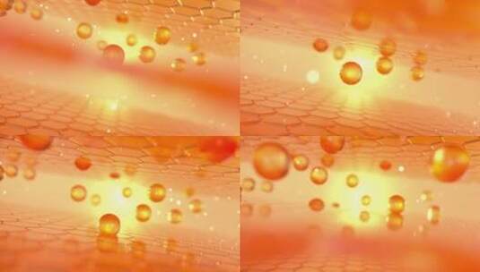 金色液滴渗透肌肤细胞高端美容护肤3D素材高清在线视频素材下载