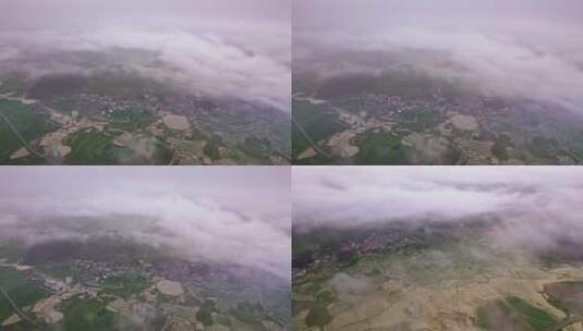 4k航拍清晨云雾下的农村 1高清在线视频素材下载