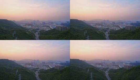 深圳龙华区现代城市风光夕阳下航拍高清在线视频素材下载