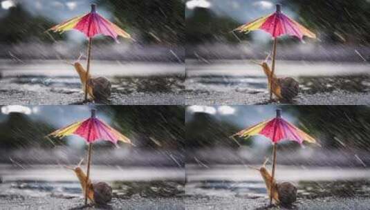 雨中撑伞的蜗牛高清在线视频素材下载