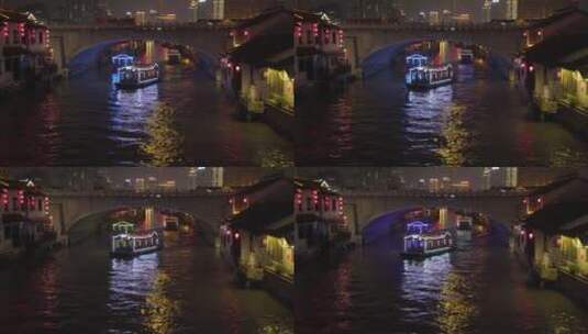 【空镜】4K夜景-江南水乡生活-古运河-游船高清在线视频素材下载