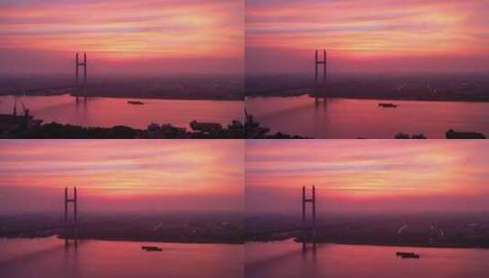 日出中的闵浦大桥高清在线视频素材下载